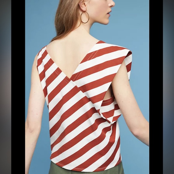 Anthropologie Dulcina Asymmetrical Top Size Small in Rust and White Stripes - Picture 2 of 12